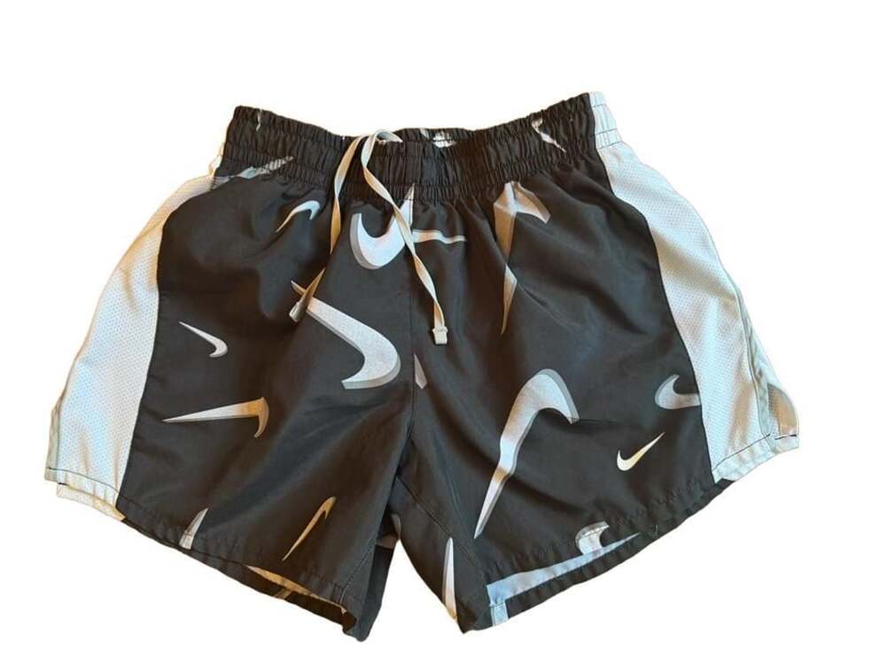 Nike Dri-Fit Running Shorts Size L Black Swoosh Printb1481